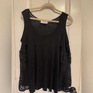 Vava by Joy Han L pp18 Black Crochet Accent cold shoulder Top Blouse beautiful